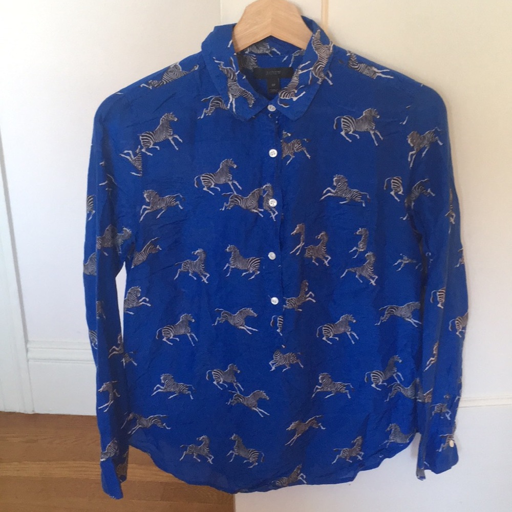 Blue zebra print j.crew button down shirt